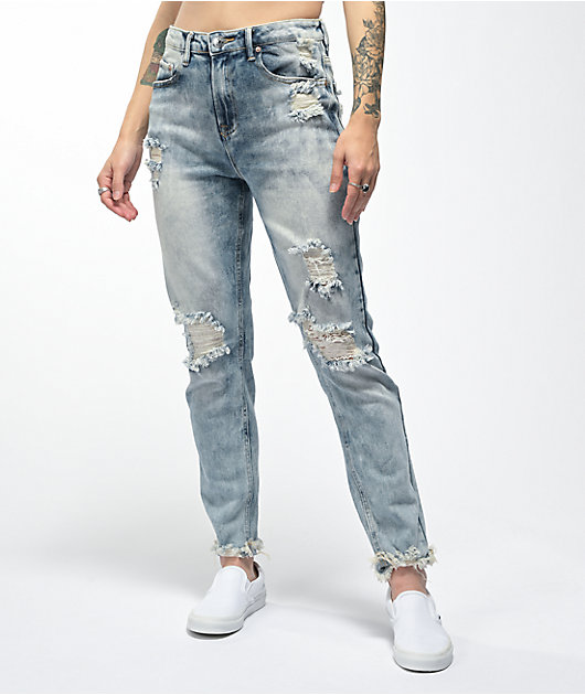 Almost Famous Acid Wash Denim Mom Jeans