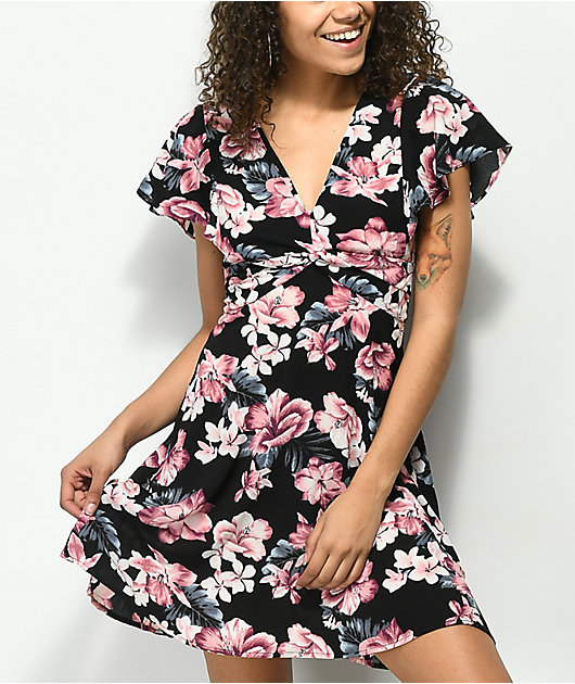 black floral fit and flare dress