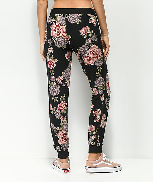 black floral joggers