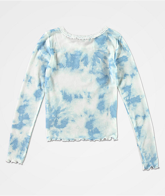 Almost Famous Blue White Tie Dye Long Sleeve Crop T Shirt Zumiez