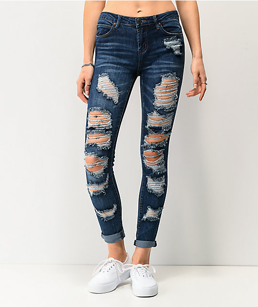 Almost Famous Dark Wash Ankle Skinny 