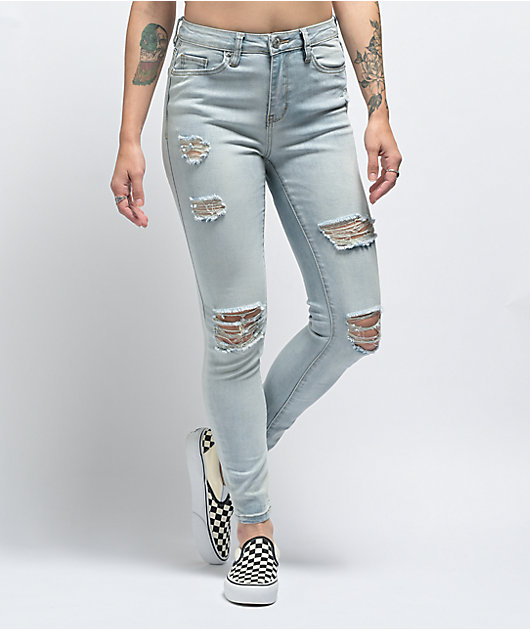 light washed skinny ripped jeans