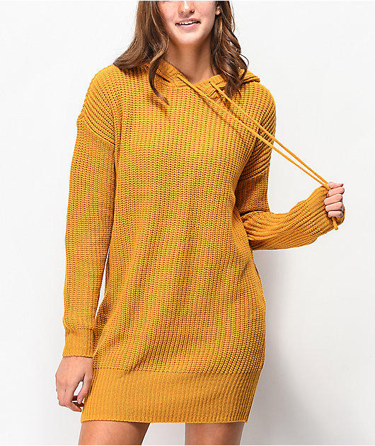 Almost Famous Gold Hooded Sweater Dress 
