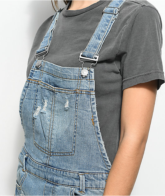 Almost Famous Krisa Ripped Boyfriend  Medium  Blue  Overalls 