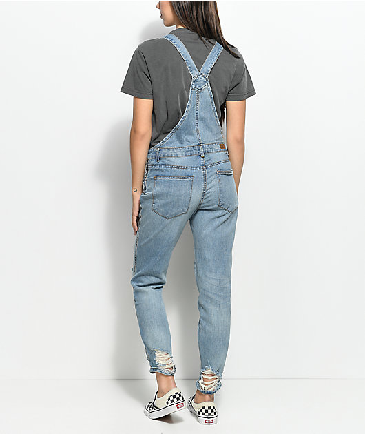 Almost Famous Krisa Ripped Boyfriend  Medium  Blue  Overalls 