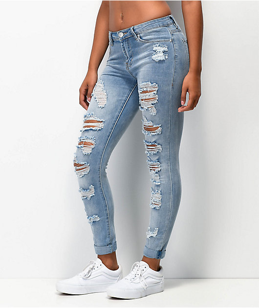 Almost Famous Roll Up Light Wash Skinny Jeans