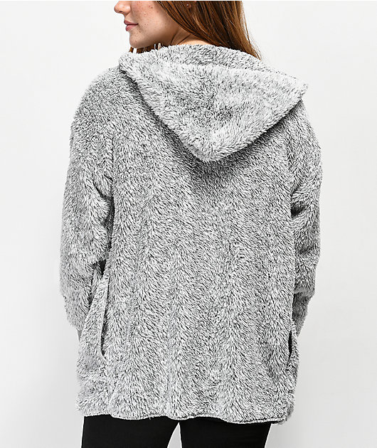 Almost Famous Sherpa Grey Hooded Cardigan | Zumiez