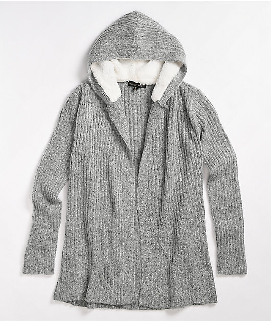 Almost Famous Sherpa Grey Hooded Cardigan