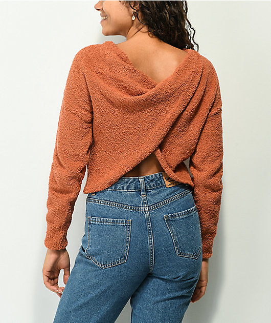 Almost Famous suéter naranja trenzado de cuello redondo