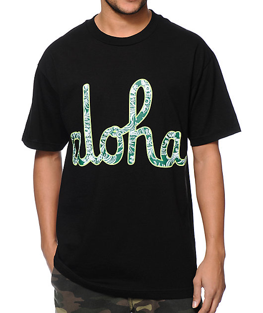 Aloha Army Floral Script Black T-Shirt
