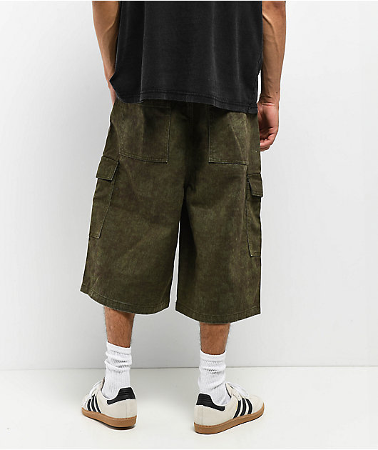 American Stitch Baggy Green Wash Cargo Denim Shorts