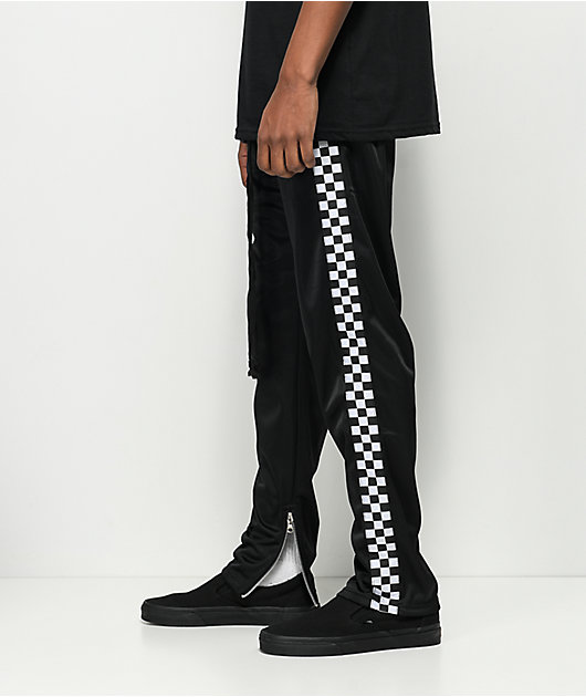 black pants with checkered stripe