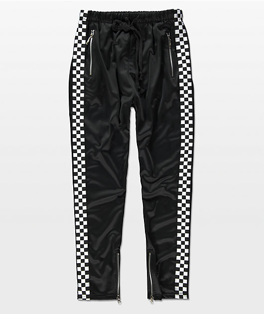 black pants with checkered stripe