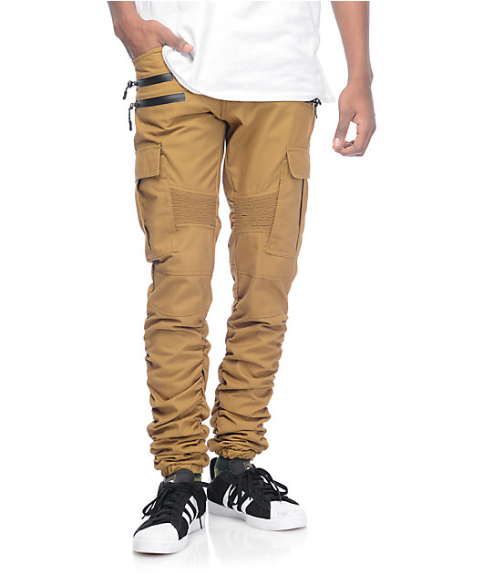  American  Stitch Brown Khaki Cargo Moto Twill  Bungee Jogger 