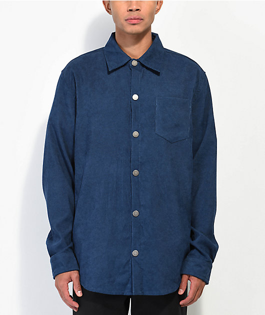 American Stitch Camisa tejida de pana de manga larga azul marino