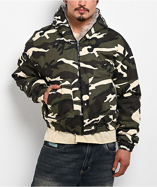 American Stitch Camo Canvas Hooded Crop Jacket | Zumiez