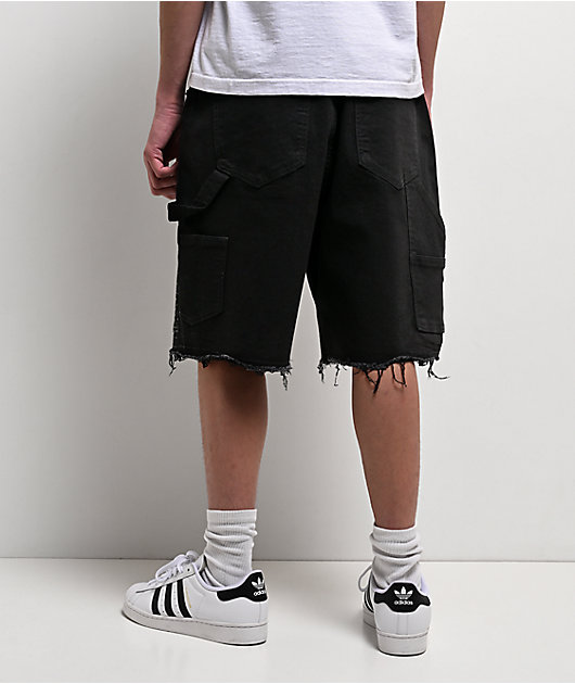 American Stitch Cross Rhinestone Double Knee Black Carpenter Shorts