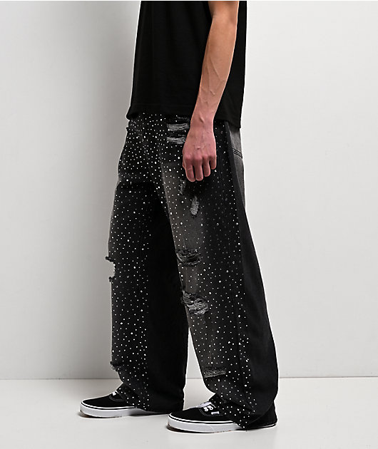American Stitch Distressed Rhinestone Grey Wash Jeans