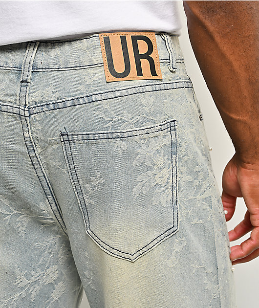 American Stitch Embroidered Print Light Blue Wash Jeans