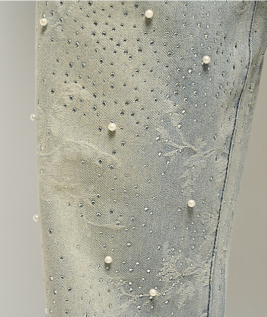 American Stitch Embroidered Print Light Blue Wash Jeans