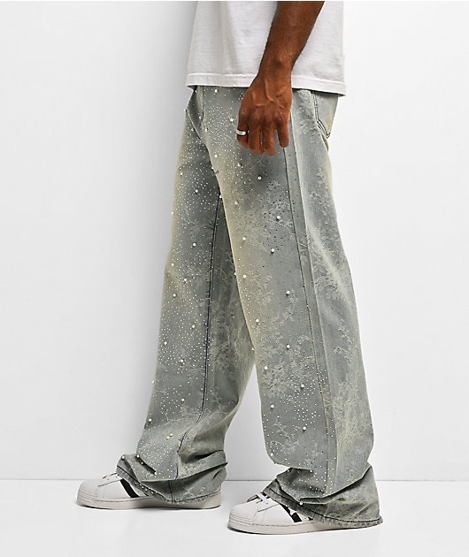 American Stitch Embroidered Print Light Blue Wash Jeans