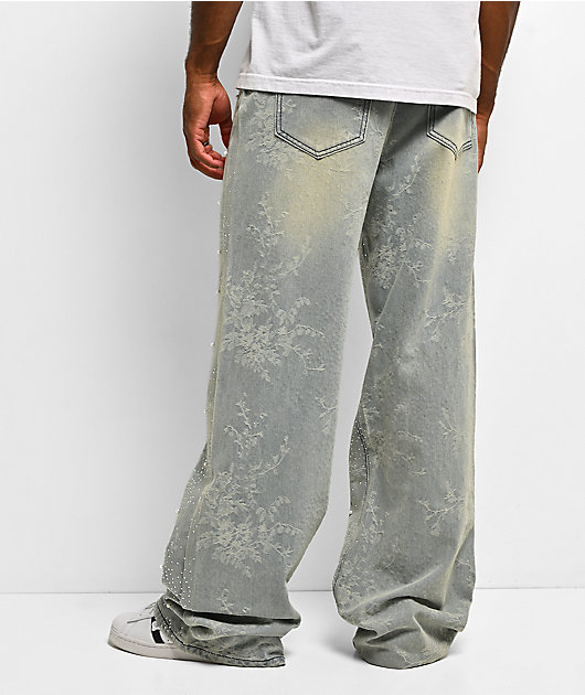 American Stitch Embroidered Print Light Blue Wash Jeans