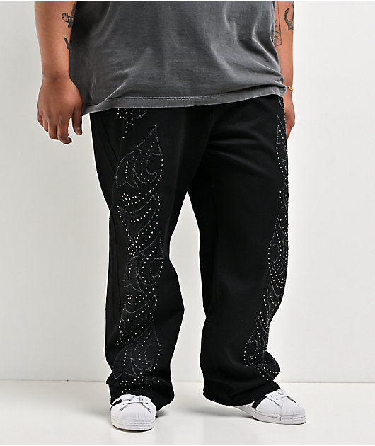 American Stitch Flame Studded Black Jeans