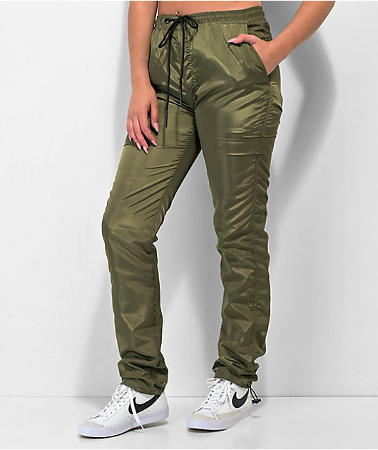 American Stitch Olive Satin Jogger Pants