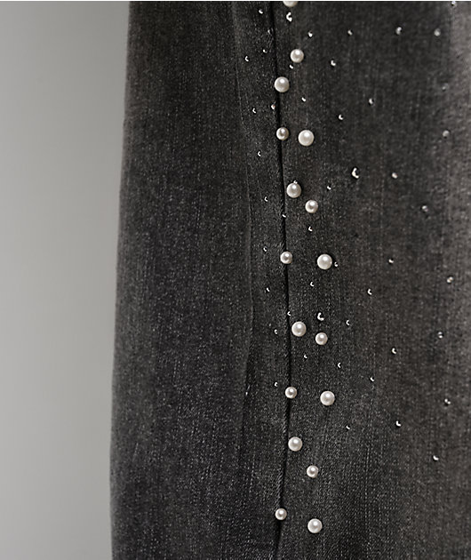 American Stitch Pearl Rhinestone Grey Wash Baggy Jeans