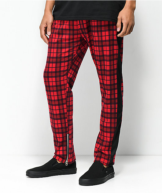red plaid track pants mens