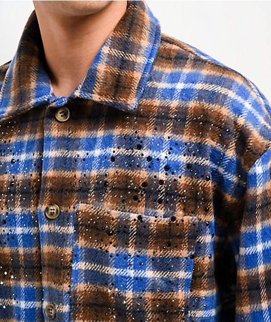 American Stitch Rhinestone Blue & Brown Flannel Shirt