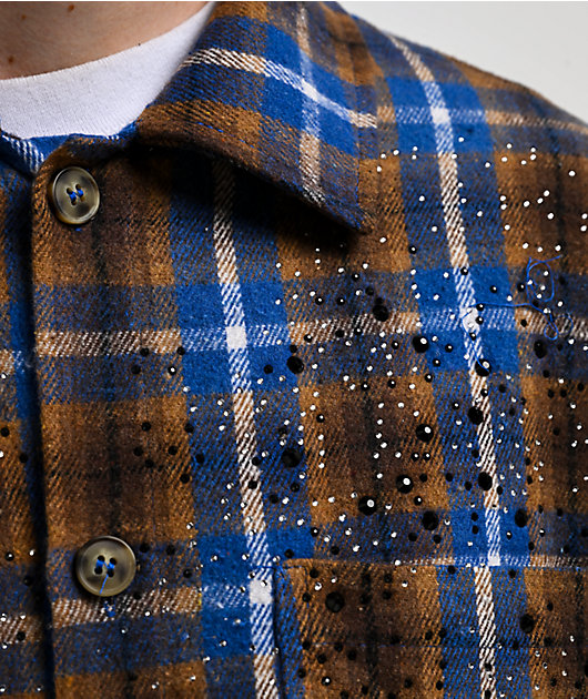 American Stitch Rhinestone Blue & Brown Flannel T-Shirt