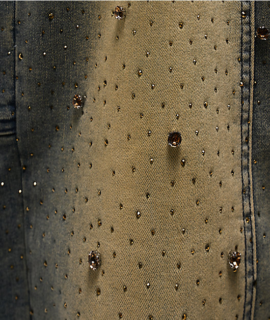 American Stitch Rhinestone Double Knee Blue Wash Carpenter Jeans