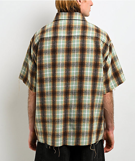 American Stitch Rhinestone Green & Brown Flannel T-Shirt