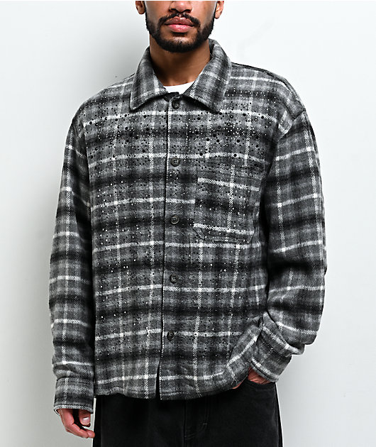 American Stitch Rhinestone Grey Flannel Shirt | Zumiez