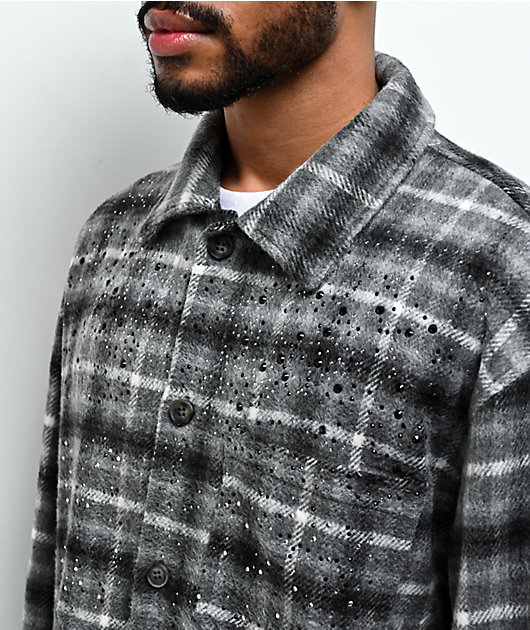 American Stitch Rhinestone Grey Flannel Shirt