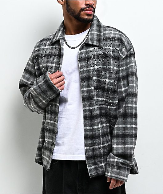 American Stitch Rhinestone Grey Flannel Shirt American Stitch Rhinestone Grey Flannel Shirt