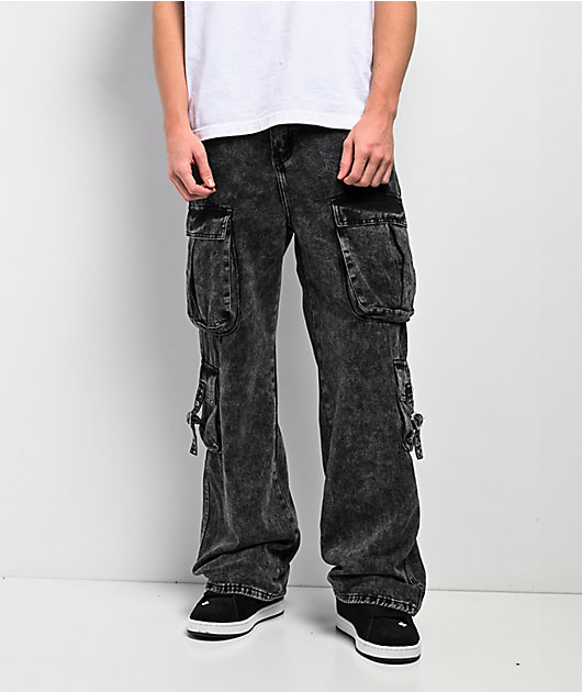 American Stitch Strap Black Wash Cargo Pants