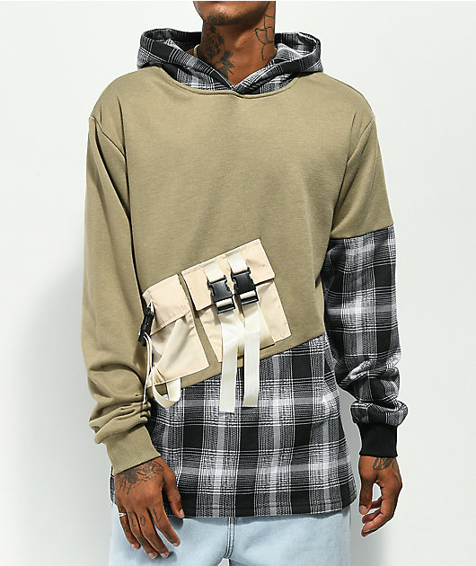 American Stitch Sudadera con capucha gris con varios bolsillos