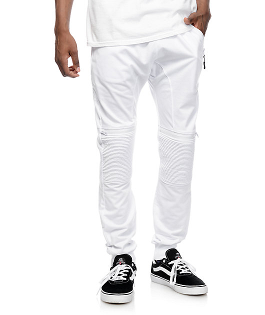 white moto joggers