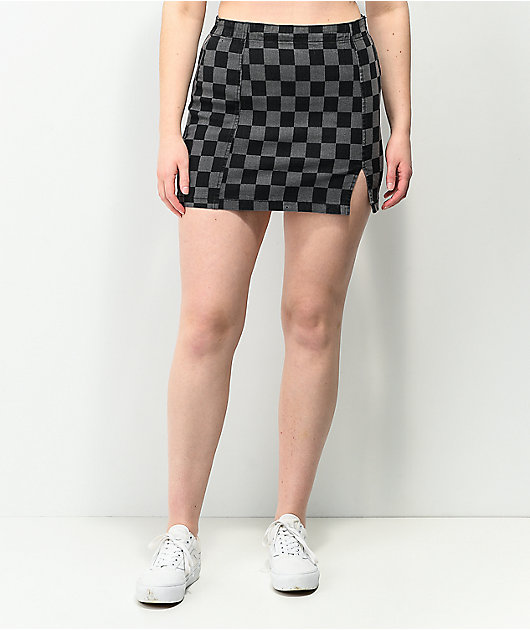 Angel Kiss Checkerboard Black & Grey Denim Skirt
