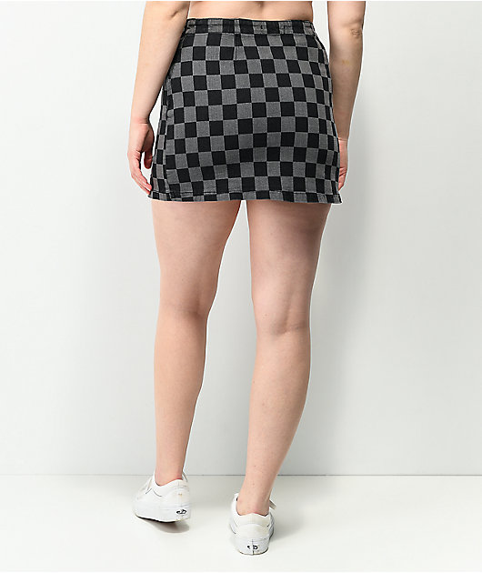 Angel Kiss Checkerboard Black & Grey Denim Skirt