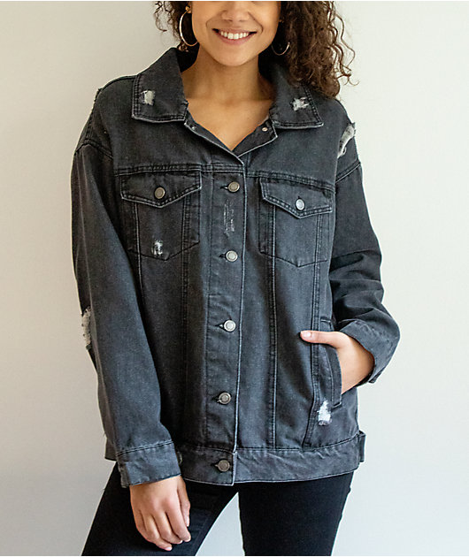 Black distressed hotsell jean jacket