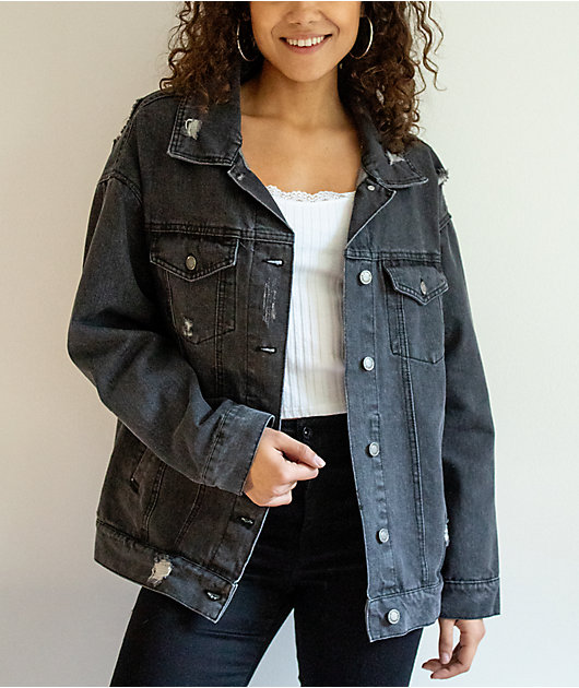 Women's black clearance distressed denim jacket