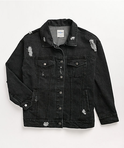 Angel Kiss Distressed Black Denim Jacket Zumiez