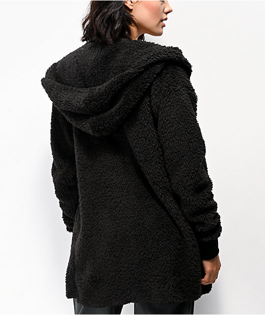 fuzzy sherpa hooded cardigan