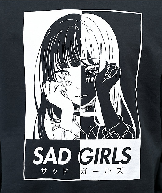 Animebae Cute Split Black Crew Neck Sweatshirt