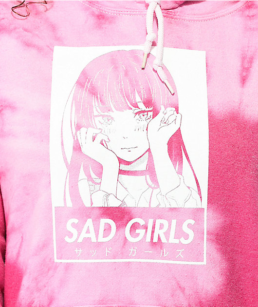 Animebae Sad Girl Pink Tie Dye Hoodie