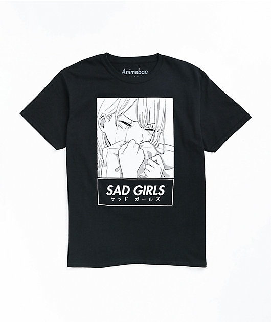 Animebae Sad Girls pillow camiseta negra
