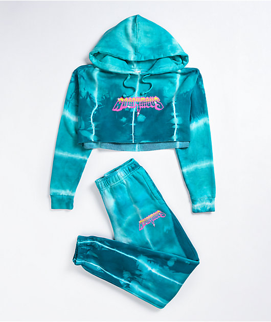 Anonymous Blue Tie Dye Crop Hoodie